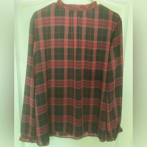 Ann Taylor Factory Red and Black Plaid Blouse, Size XL - Picture 2 of 7